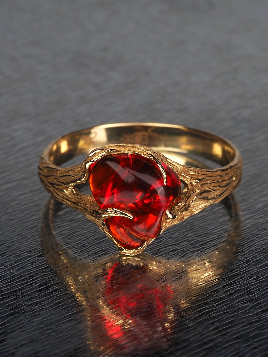 18K yellow gold ring with natural Mexican Fire Opal
Opal origin - Mexico
stone weight - 1.67 carats
stone measurements - 0.39 х 0.43 in / 10 х 11 mm
ring size - 8 US
ring weight - 3.13 grams


We ship our jewelry worldwide – for our customers it is