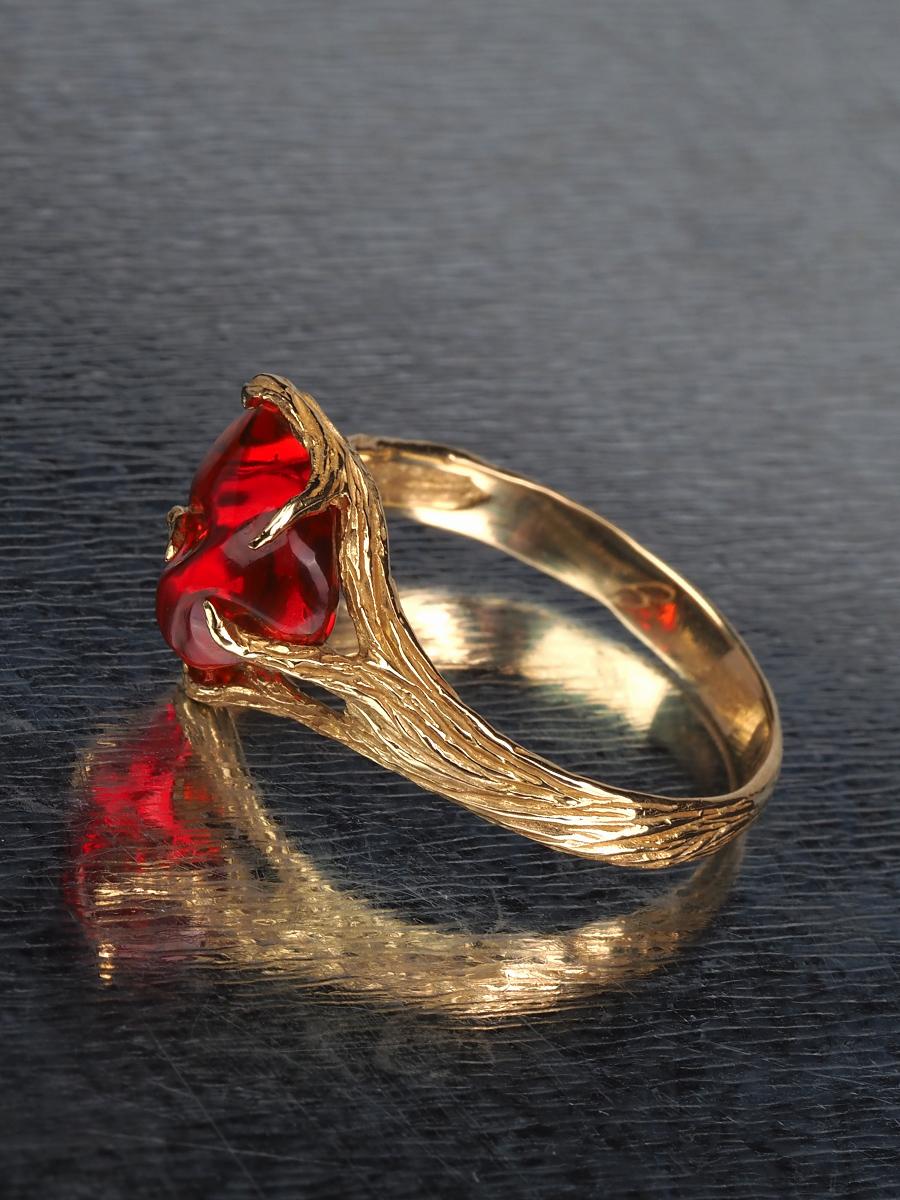 Artisan Fire Opal Gold Ring Red Gemstone Modern Engagement lotr style For Sale