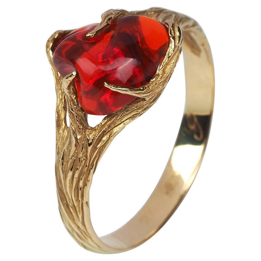Fire Opal Gold Ring Red Gemstone Modern Engagement lotr style