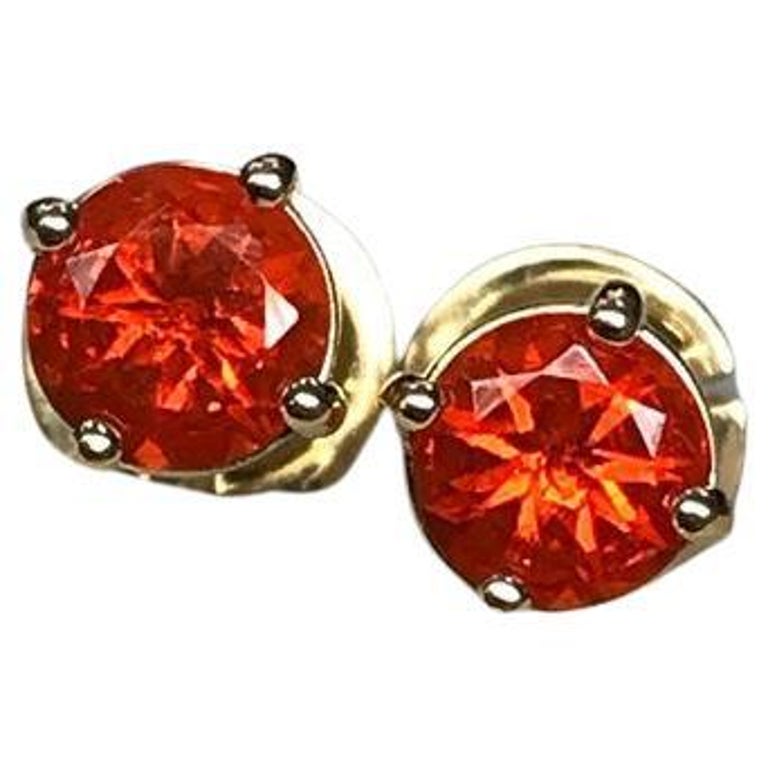 Fire Opal Gold Stud Earrings stud Orange Mexican Opal For Sale