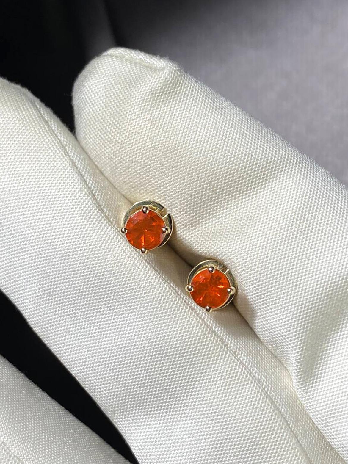 Fire Opal Gold Stud Earrings stud Orange Mexican Opal For Sale 1