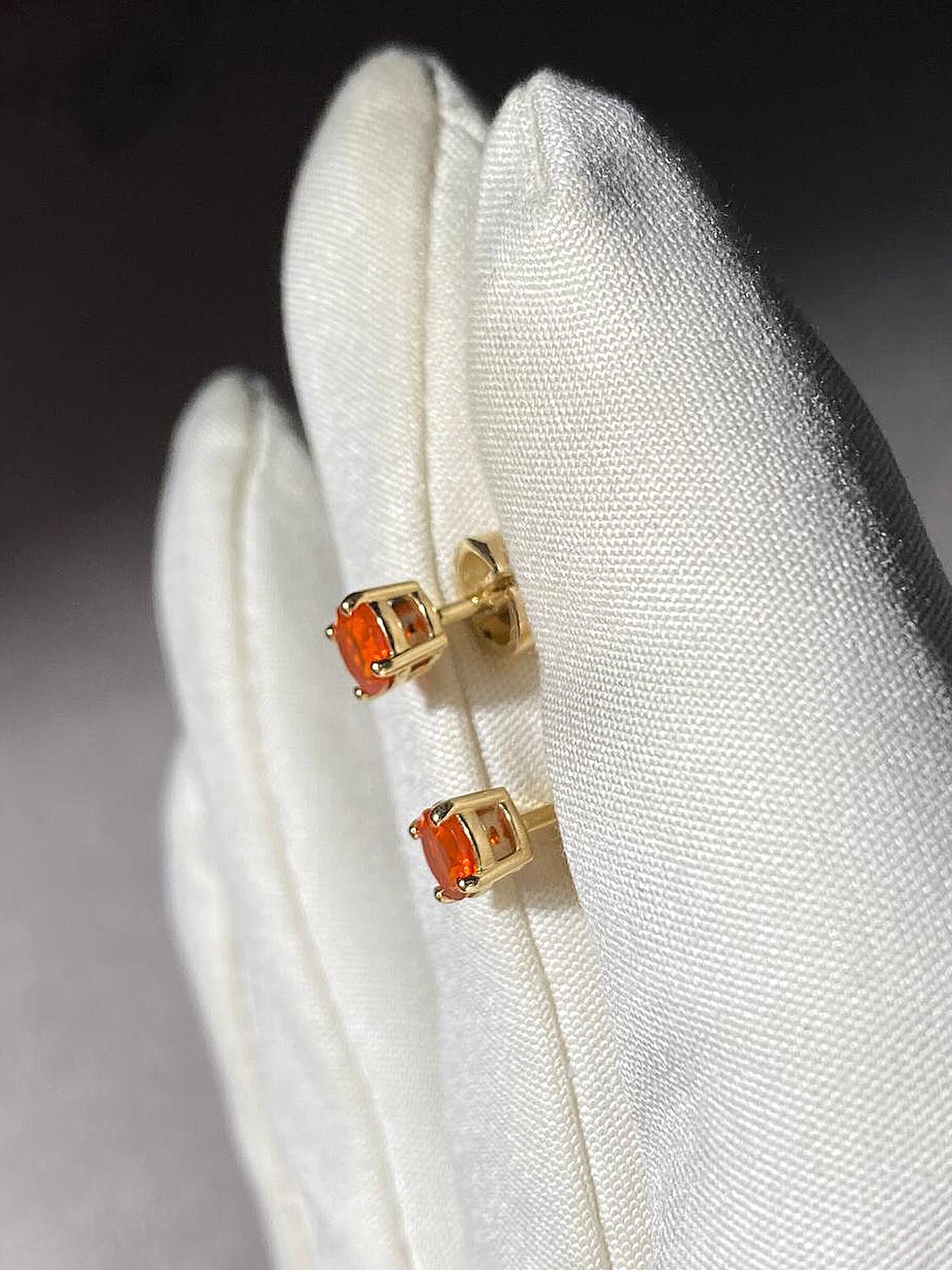 Round Cut Fire Opal Gold Stud Earrings stud Orange Mexican Opal For Sale