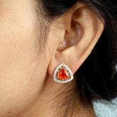 Mexican Fire Opal Minimal Studs With Diamonds Made In 18k Yellow Gold
