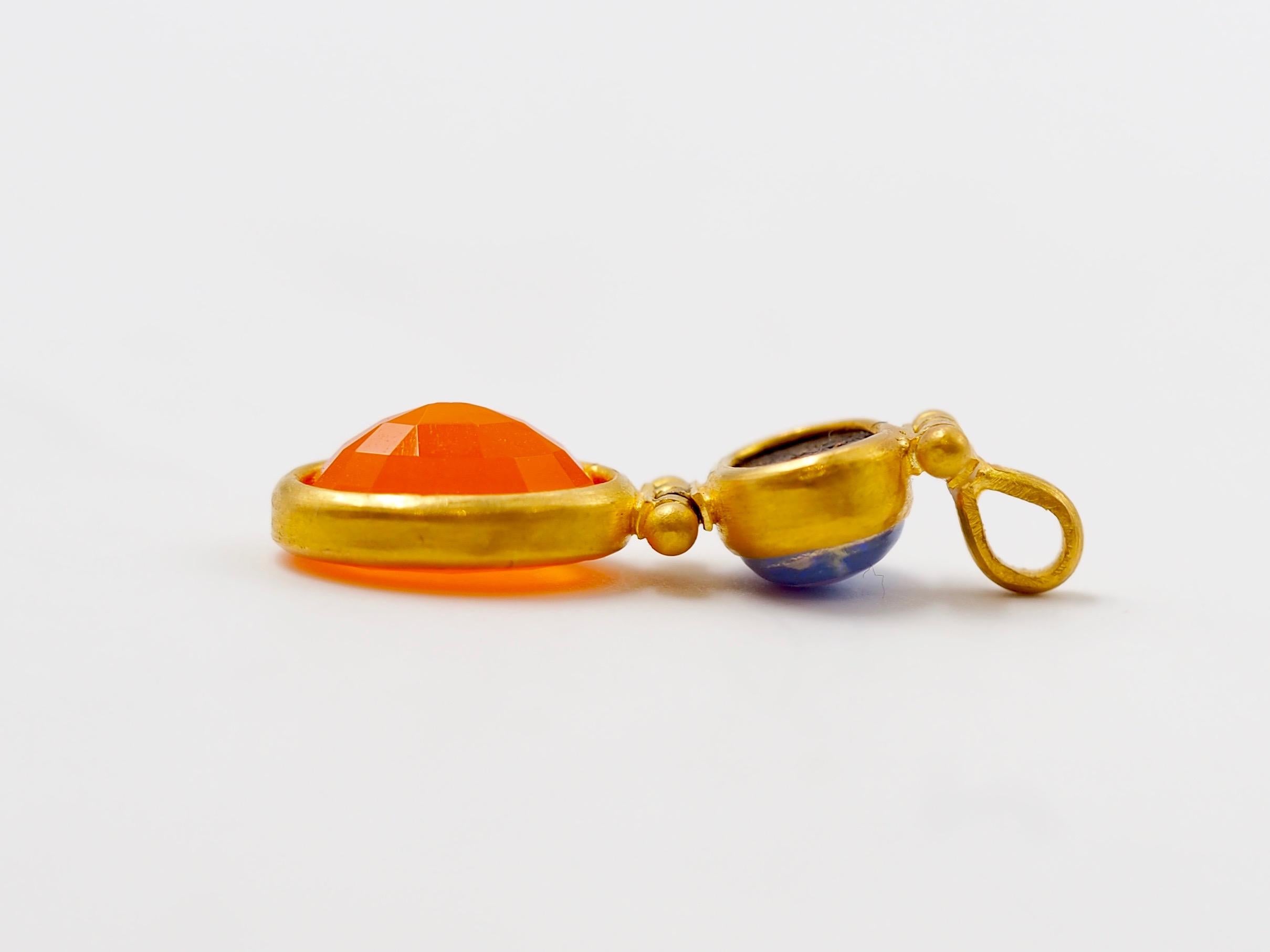 Contemporary Fire-Opal Opal 22 Karat Gold Double Swivel Pendant