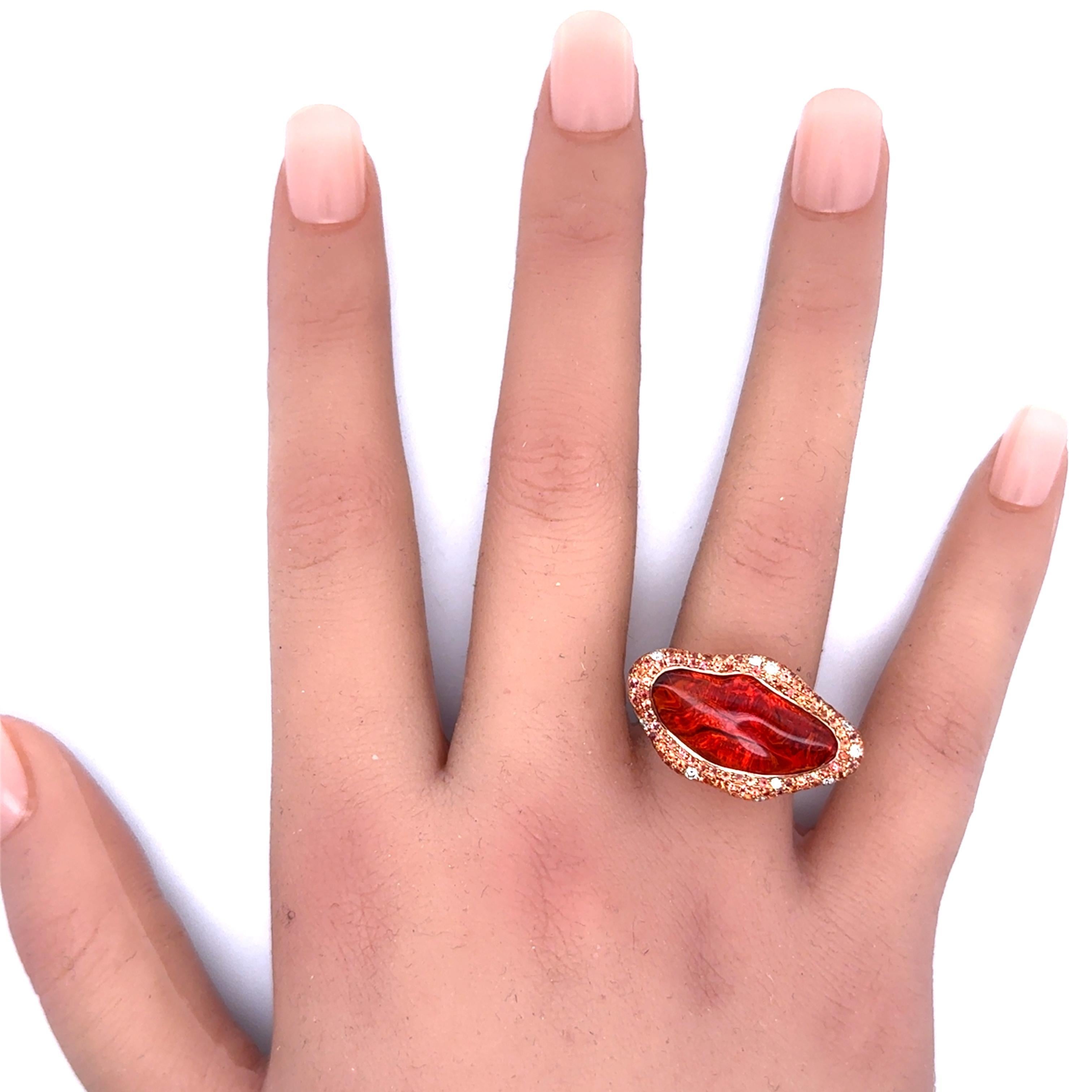 Fire Opal Orange Sapphire Diamond 18k Yellow Gold Ring 1