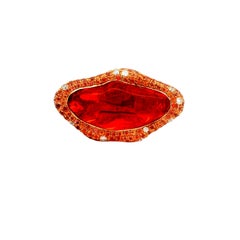 Ópalo de Fuego Zafiro Naranja Diamante Anillo de Oro Amarillo de 18k
