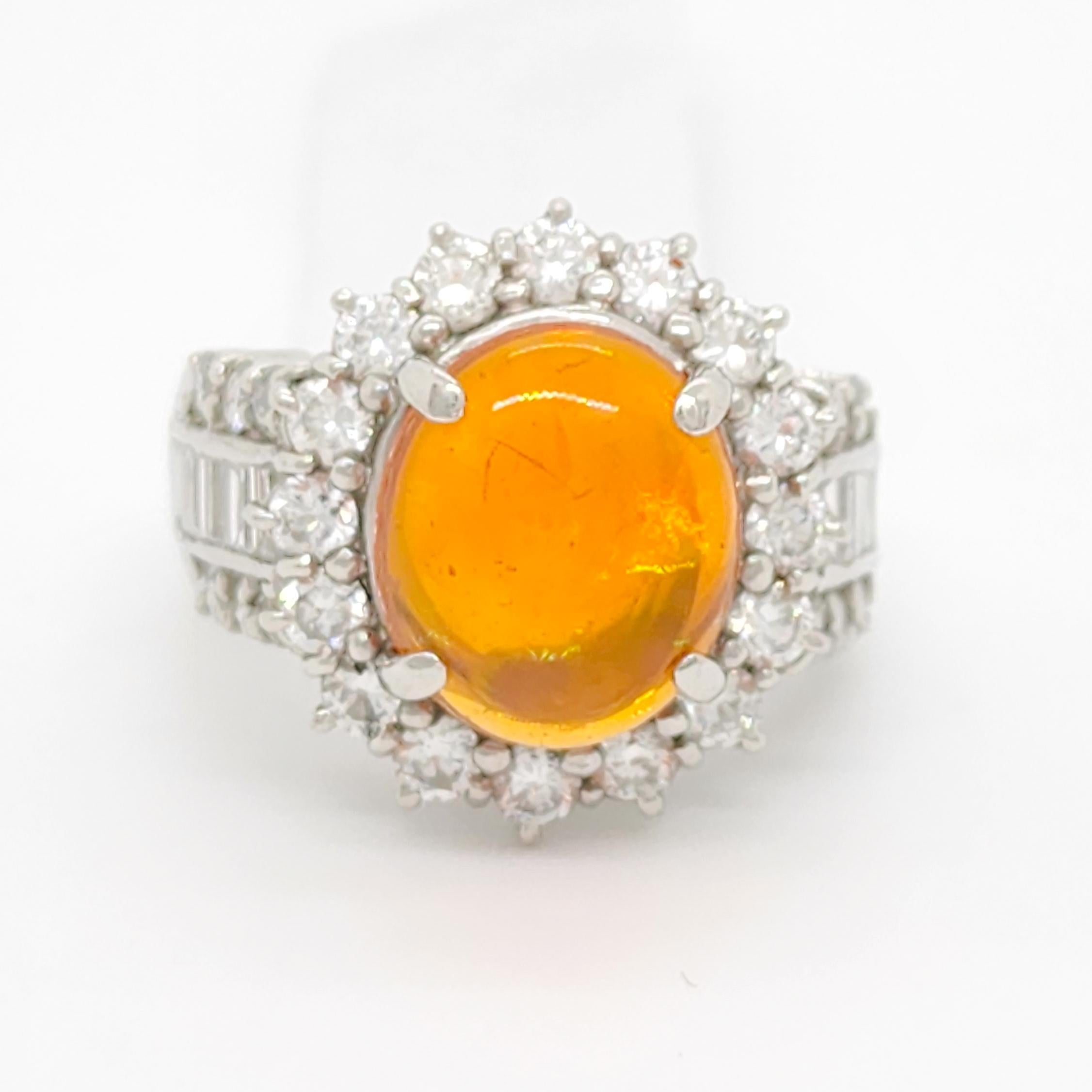 Oval Cut Fire Opal Oval and Diamond Ring in Platinum