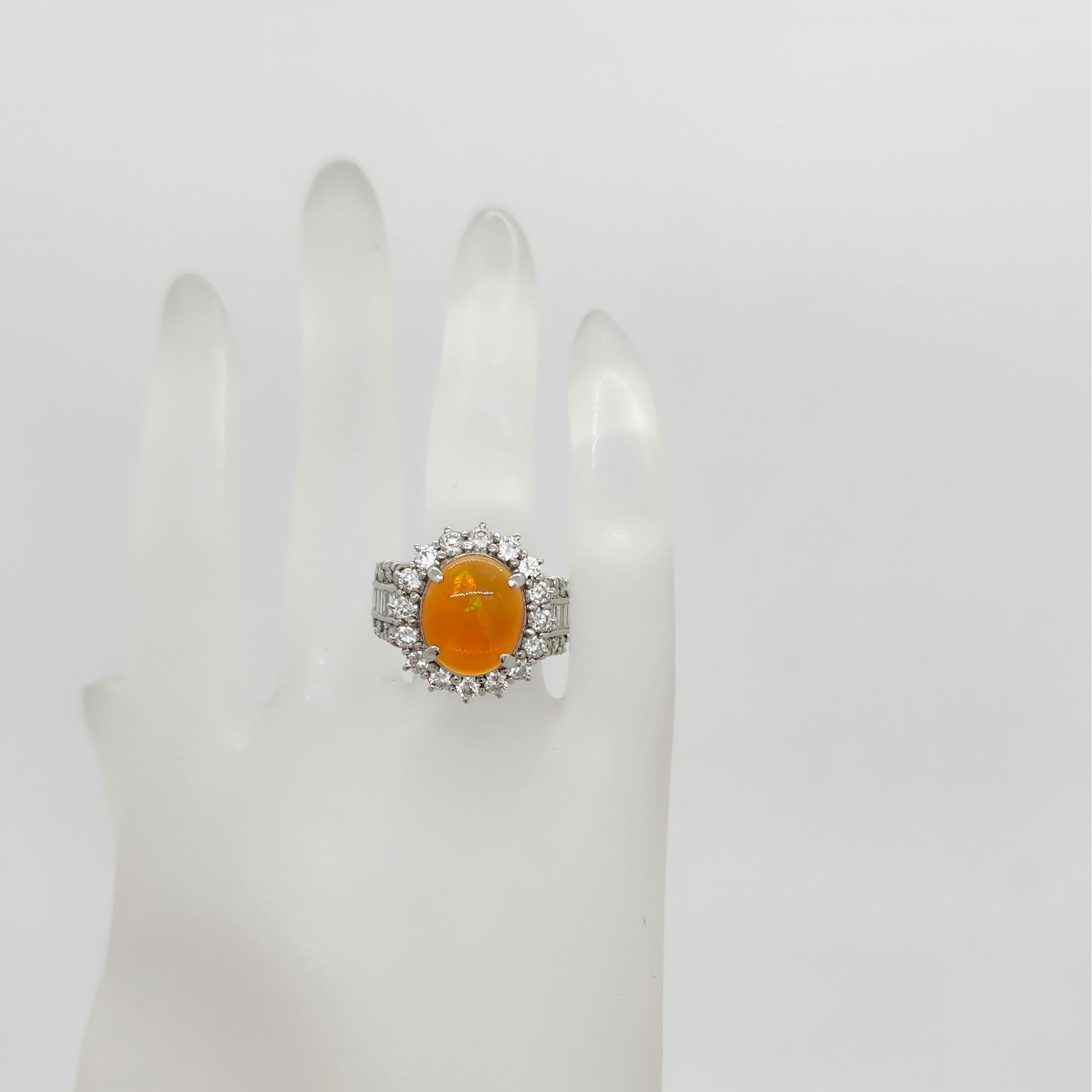 Fire Opal Oval and Diamond Ring in Platinum 1
