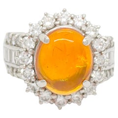 Fire Opal Oval and Diamond Ring in Platinum