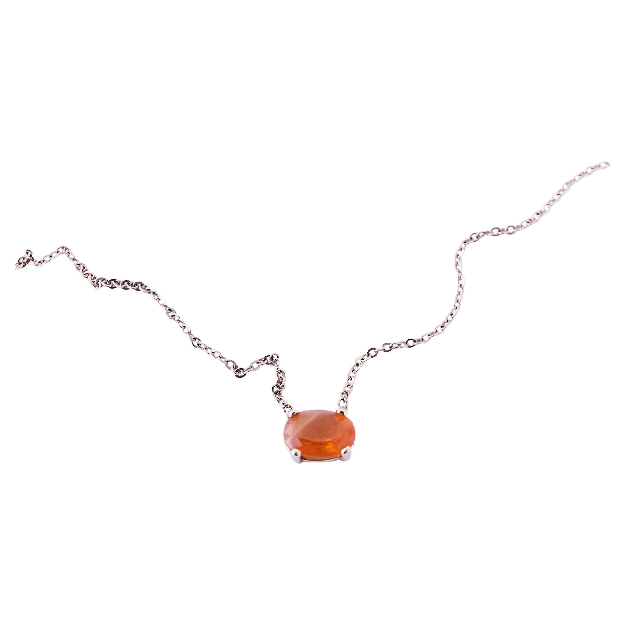 Fire Opal Oval in Prong 14 Karat Gold Chain Necklace Choker J Dauphin