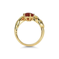 Fire Opal Paisley Teardrop Shape in 18 Karat Yellow Gold Carved Woven Band