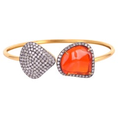 Fire Opal & Pave Diamonds Bracelet Made in 18k Gold & Silver