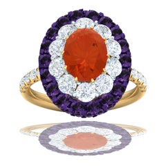 Fire Opal, Purple Sapphire and Diamond Cocktail Ring