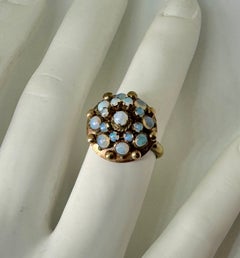 Fire Opal Ring Art Deco Princess Bombe 14 Karat Gold Opals Blue Green