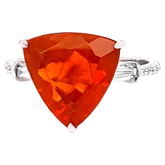 Fire Opal Ring With Diamonds 2.71 Carats 14K White Gold For Sale