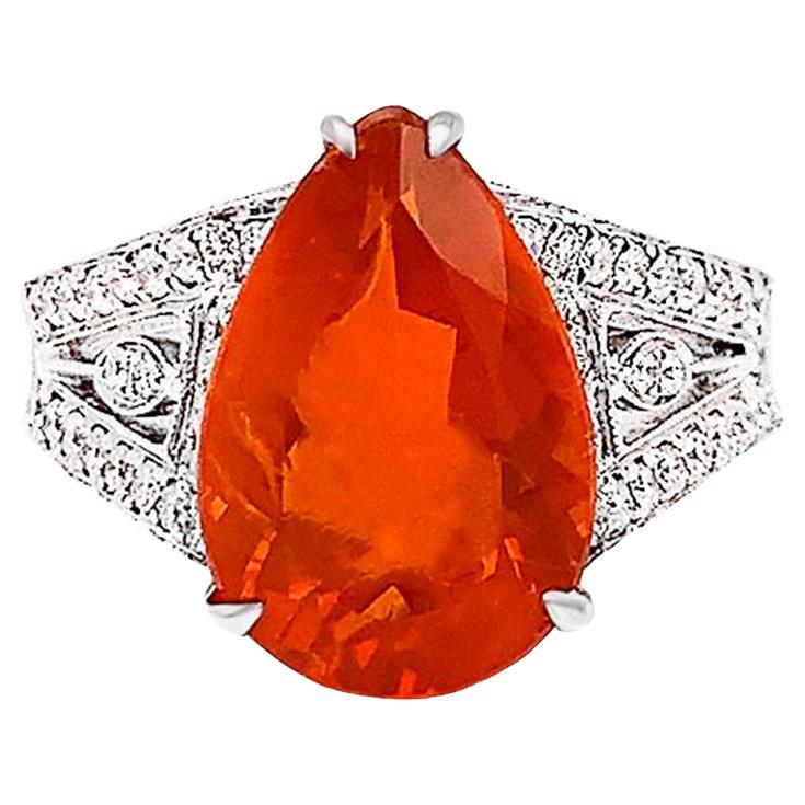 Feueropal-Ring mit Diamanten 3,25 Karat 14K Weißgold im Angebot