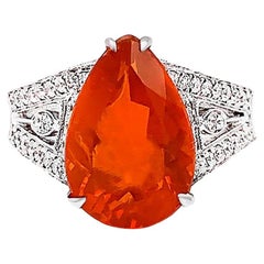 Fire Opal Ring With Diamonds 3.25 Carats 14K White Gold