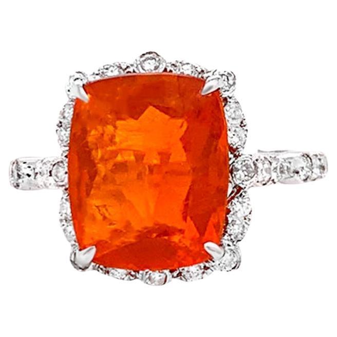 Fire Opal Ring With Diamonds 3.37 Carats 14K White Gold For Sale