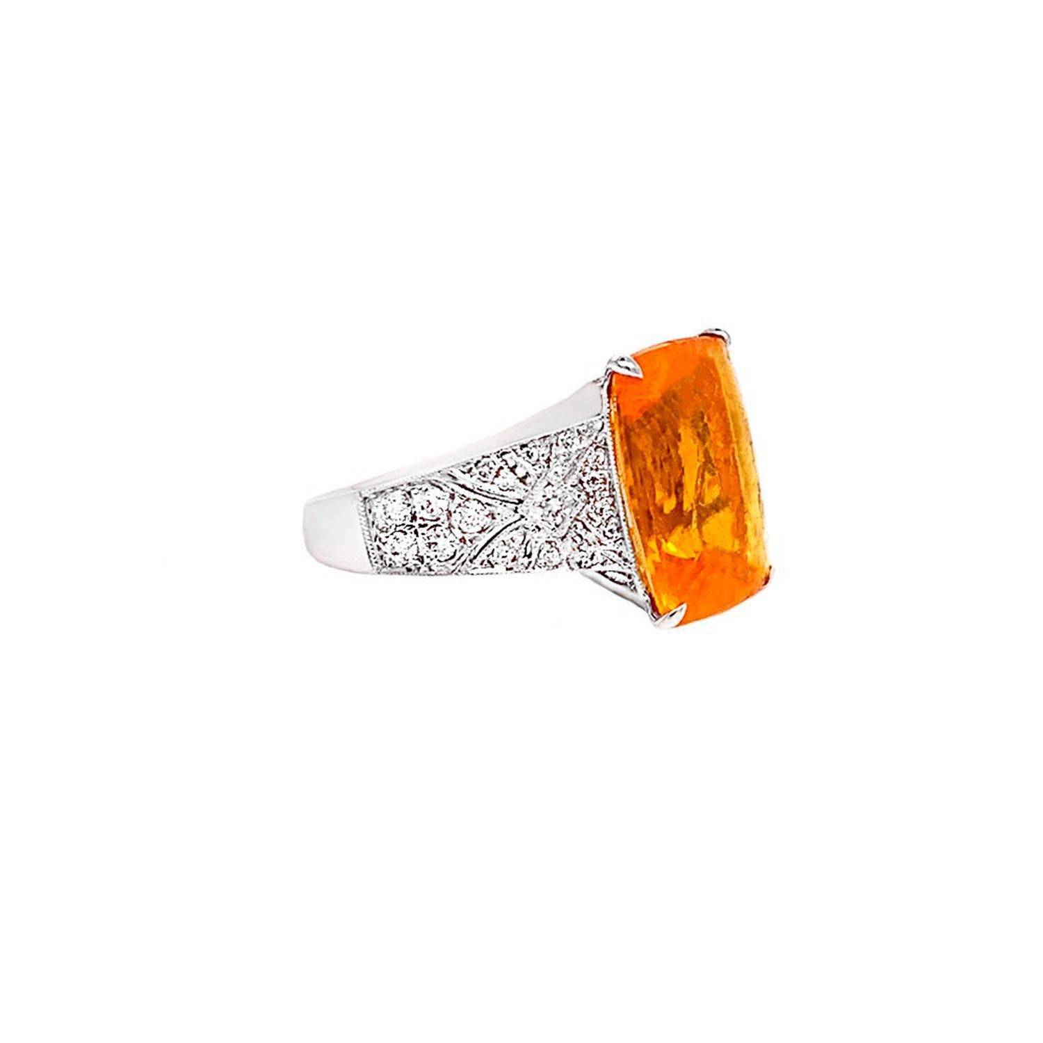 Fire Opal Ring With Diamonds 5.18 Carats 14K White Gold In Excellent Condition For Sale In Laguna Niguel, CA