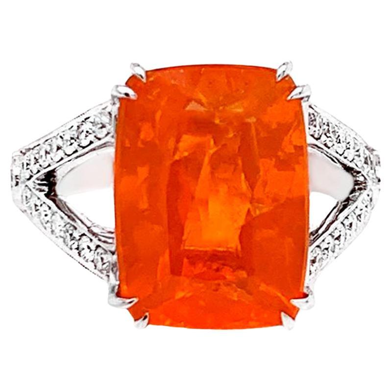 Fire Opal Ring With Diamonds 6.46 Carats 14K White Gold For Sale