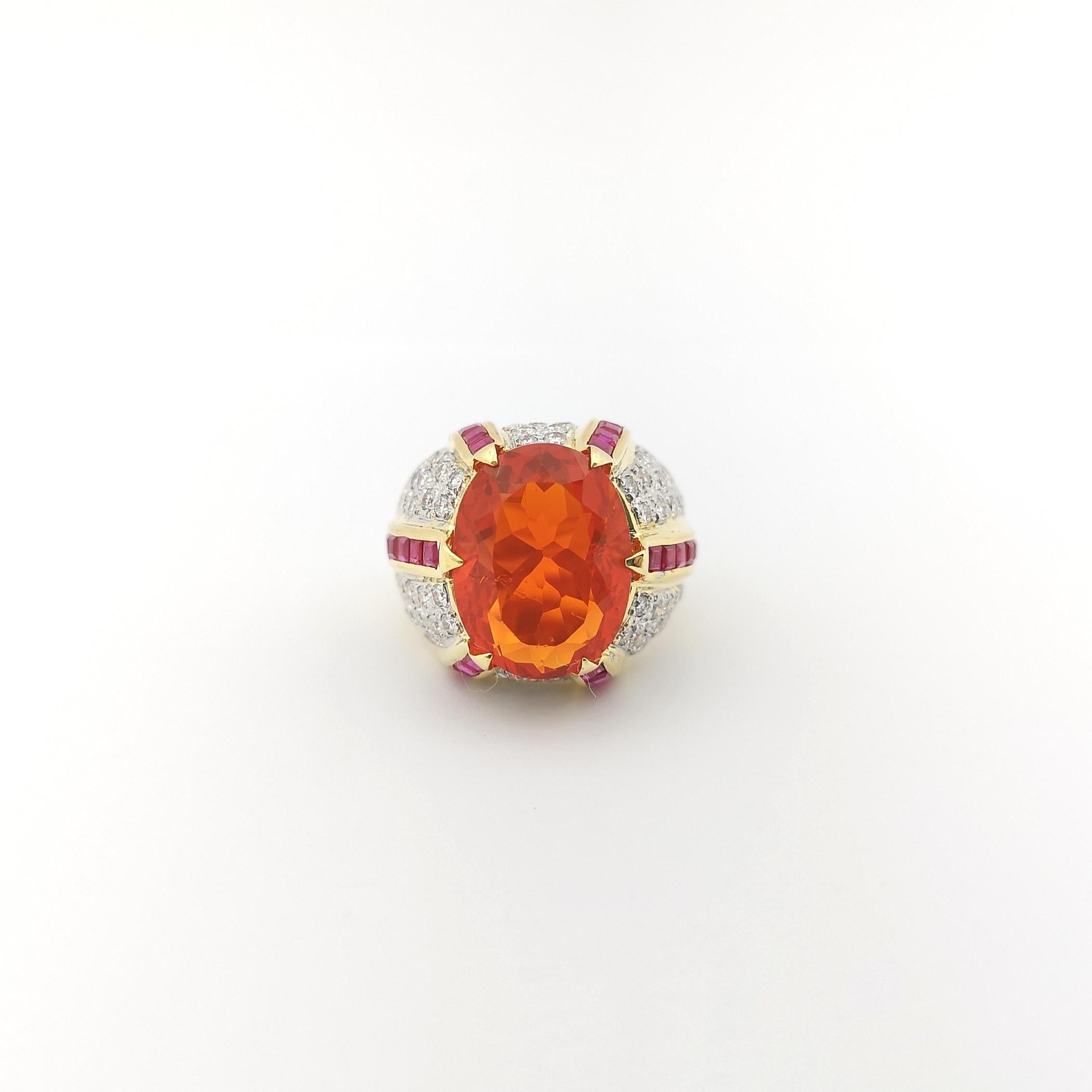 Fire Opal, Ruby and Diamond Ring set in 14K Gold Settings For Sale 4