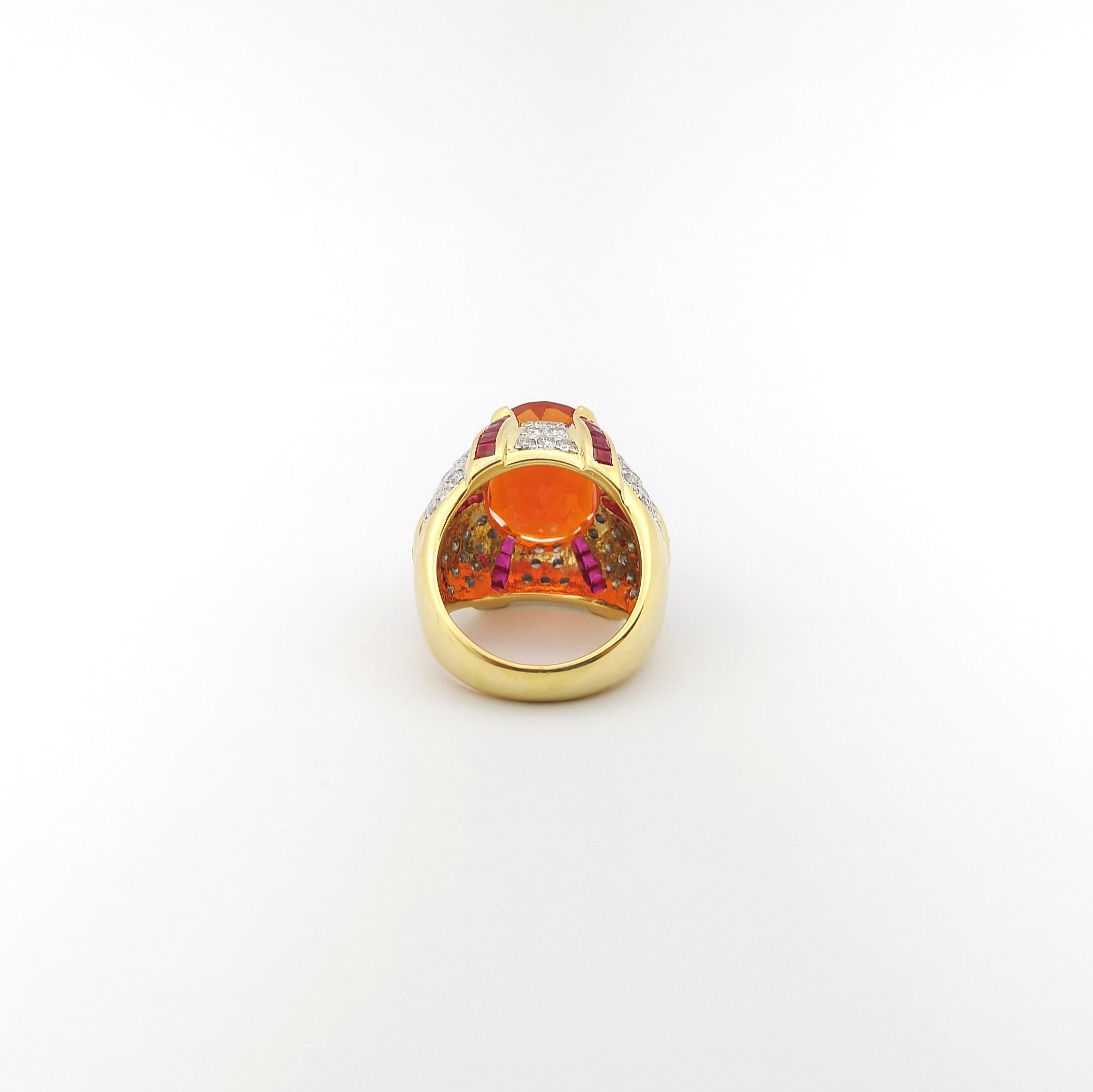 Fire Opal, Ruby and Diamond Ring set in 14K Gold Settings For Sale 5