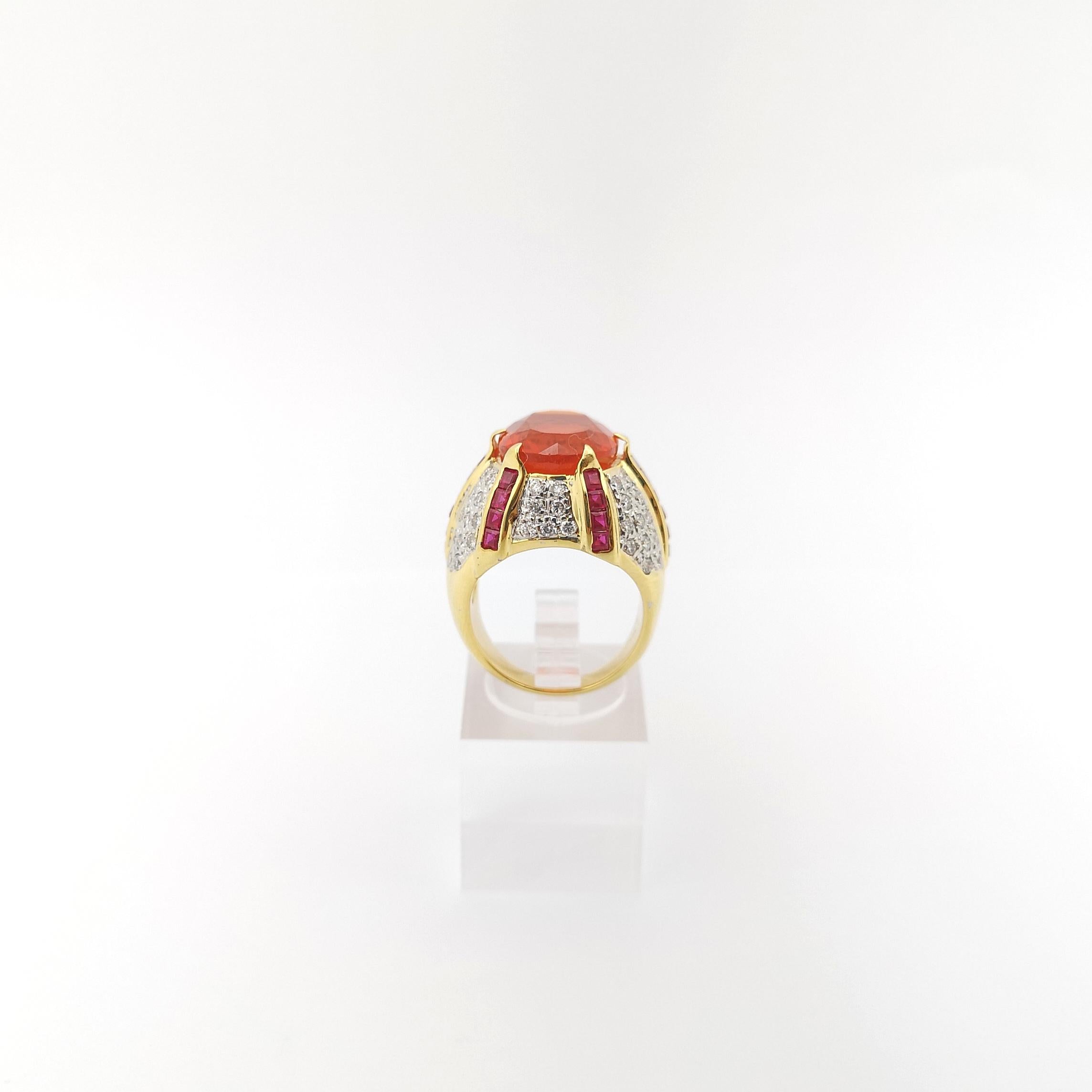 Fire Opal, Ruby and Diamond Ring set in 14K Gold Settings For Sale 8