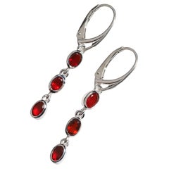 Fire Opal Silver Long Earrings Mexican Red Bright Gemstone Jewelry