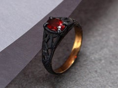 Fire Opal Silver Ring Red Mexican Opal Gemstone Gothic Style gift christmas