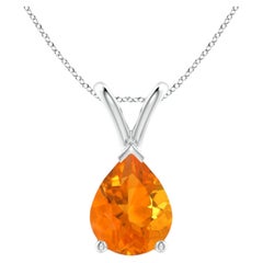 Fire Opal Solitaire Necklace in Sterling Silver, 0.85ct V-Bale Pear-Shaped