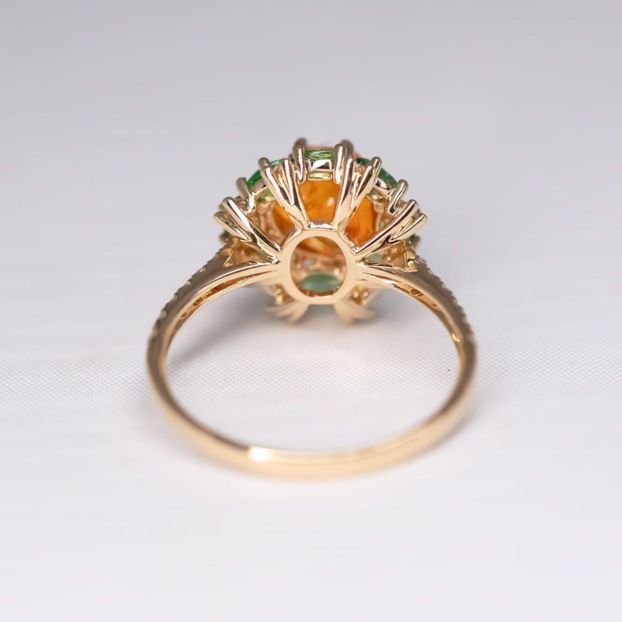 Women's or Men's Fire Opal Tsavorite Diamond Engagement Ring 18K Yellow Gold For Sale