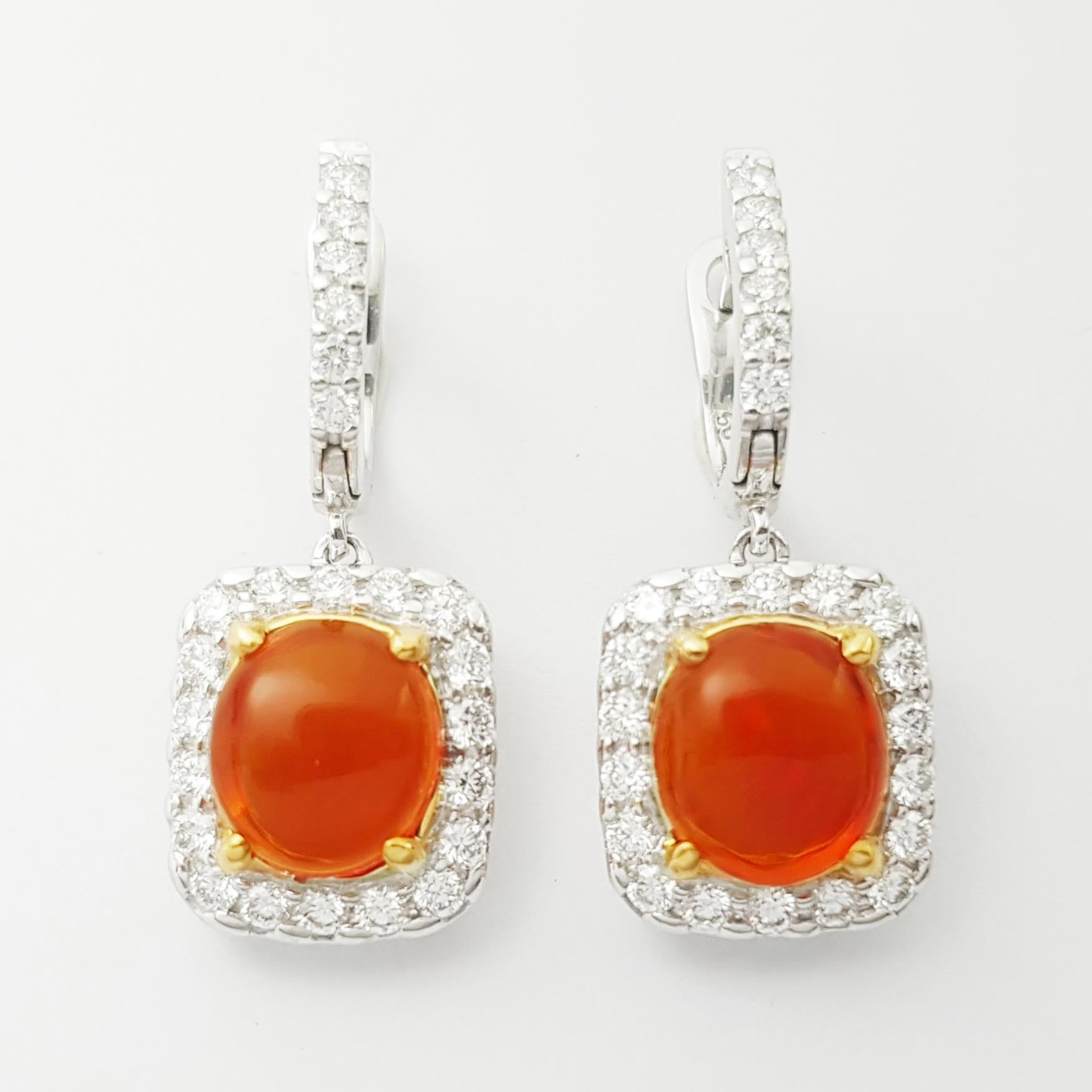 Contemporary Fire Opal with Diamond Earrings set in 18K White Gold Settings For Sale