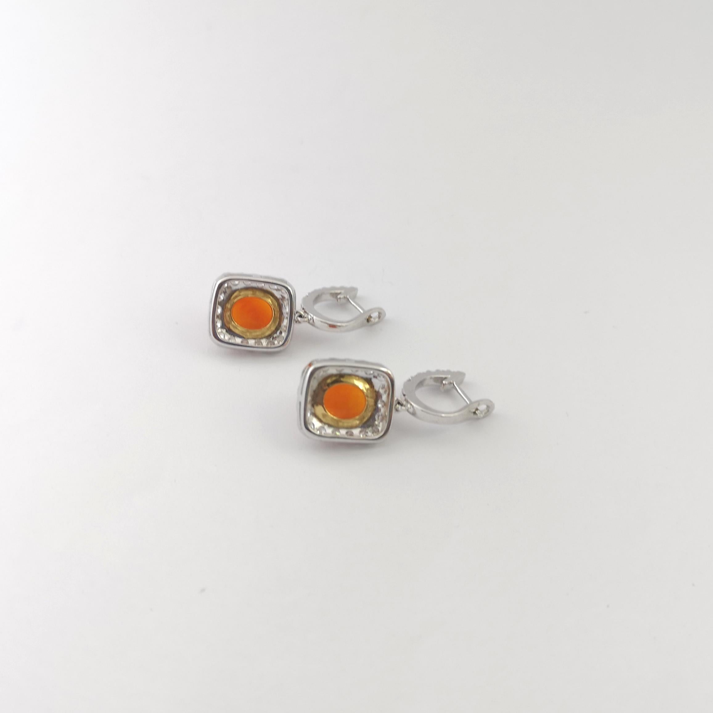 Fire Opal with Diamond Earrings set in 18K White Gold Settings For Sale 1