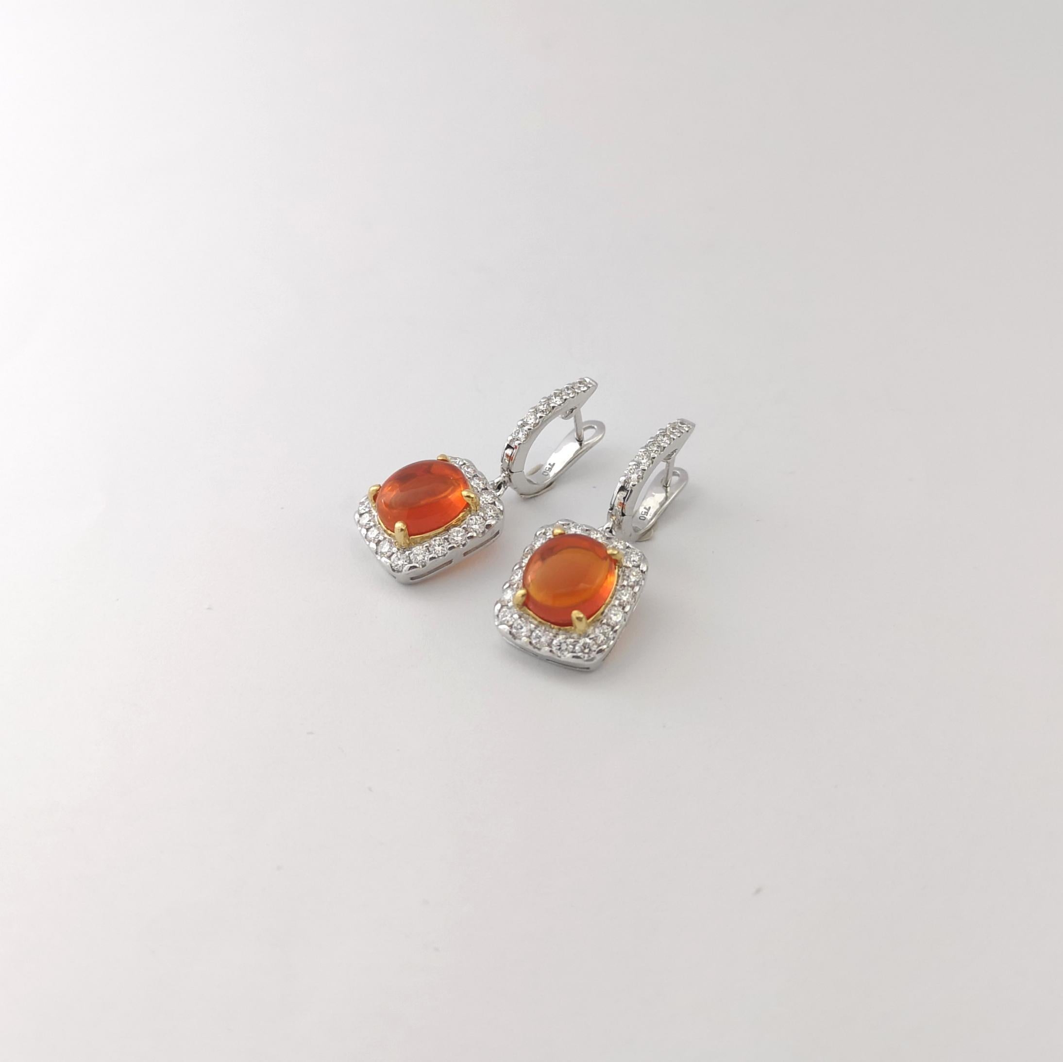 Fire Opal with Diamond Earrings set in 18K White Gold Settings For Sale 2