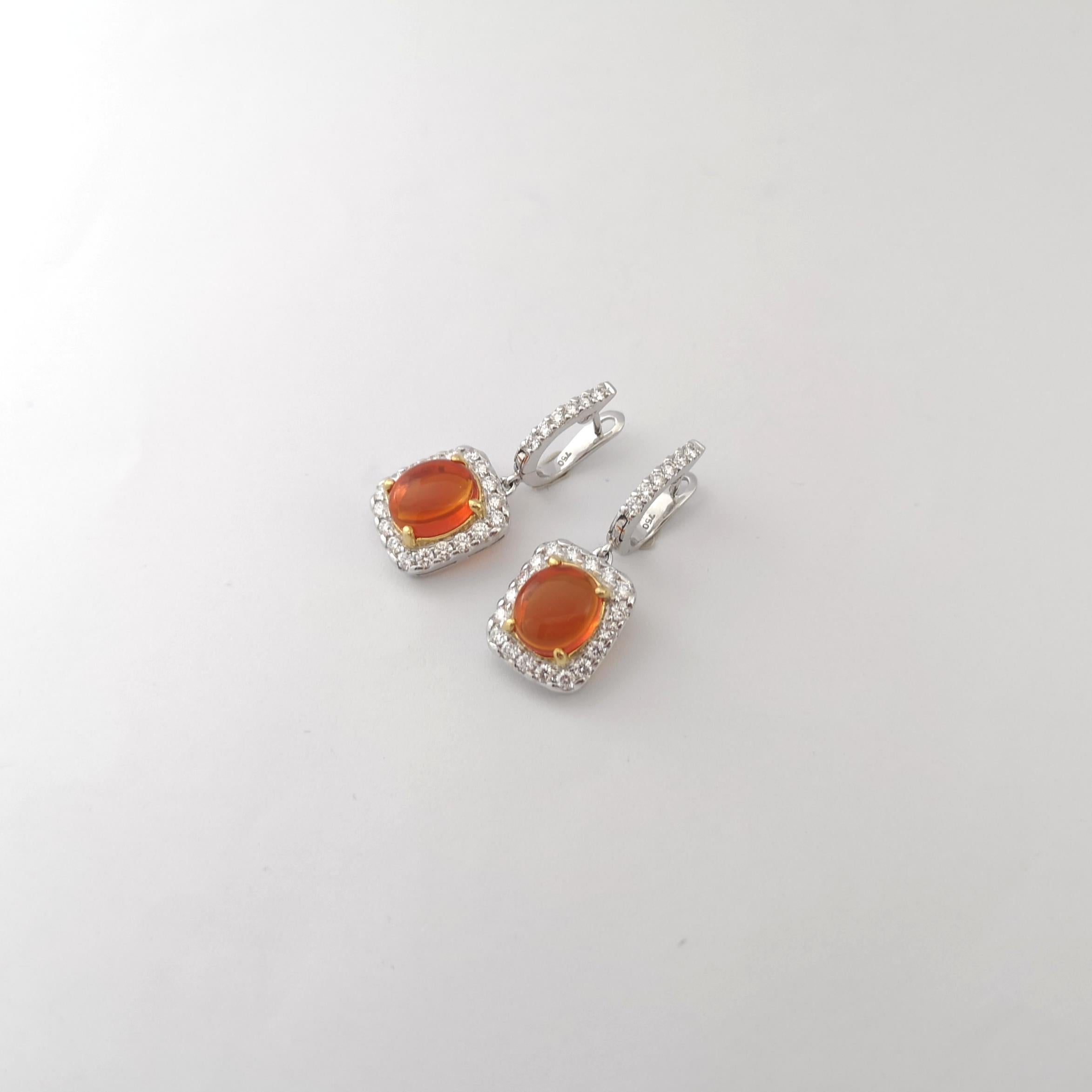 Fire Opal with Diamond Earrings set in 18K White Gold Settings For Sale 3