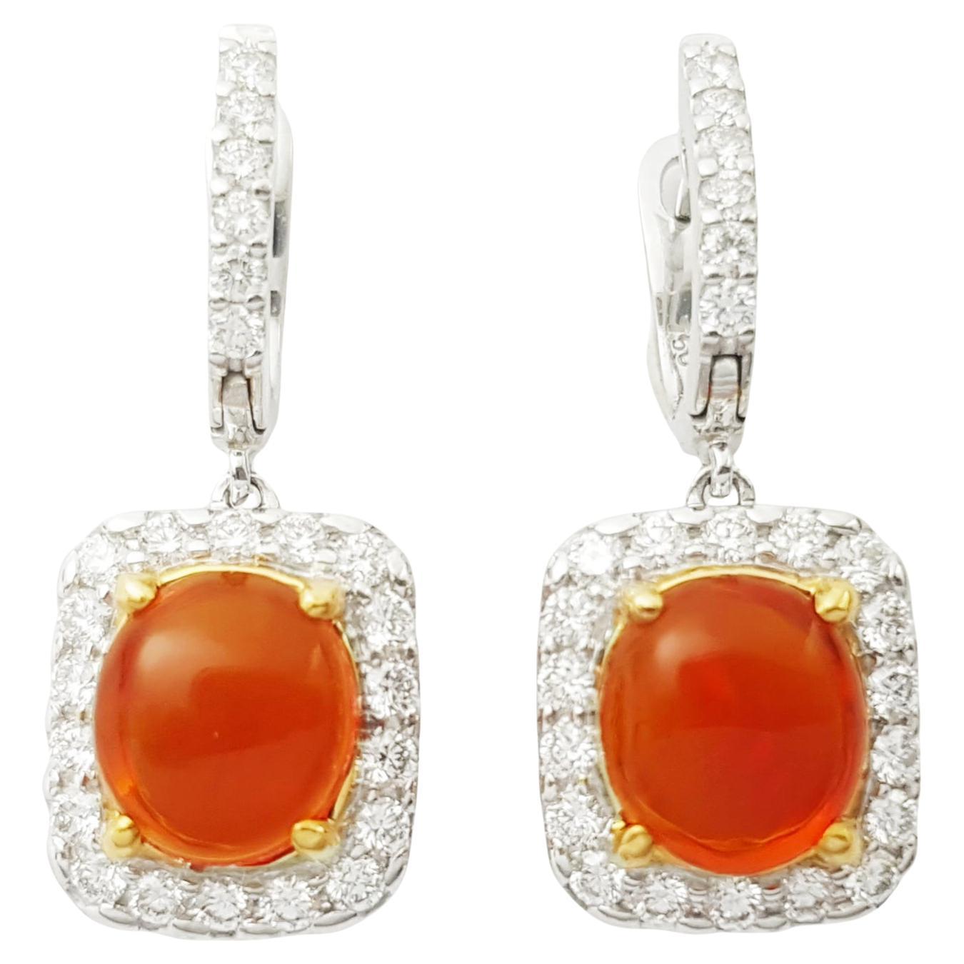 Fire Opal with Diamond Earrings set in 18K White Gold Settings For Sale