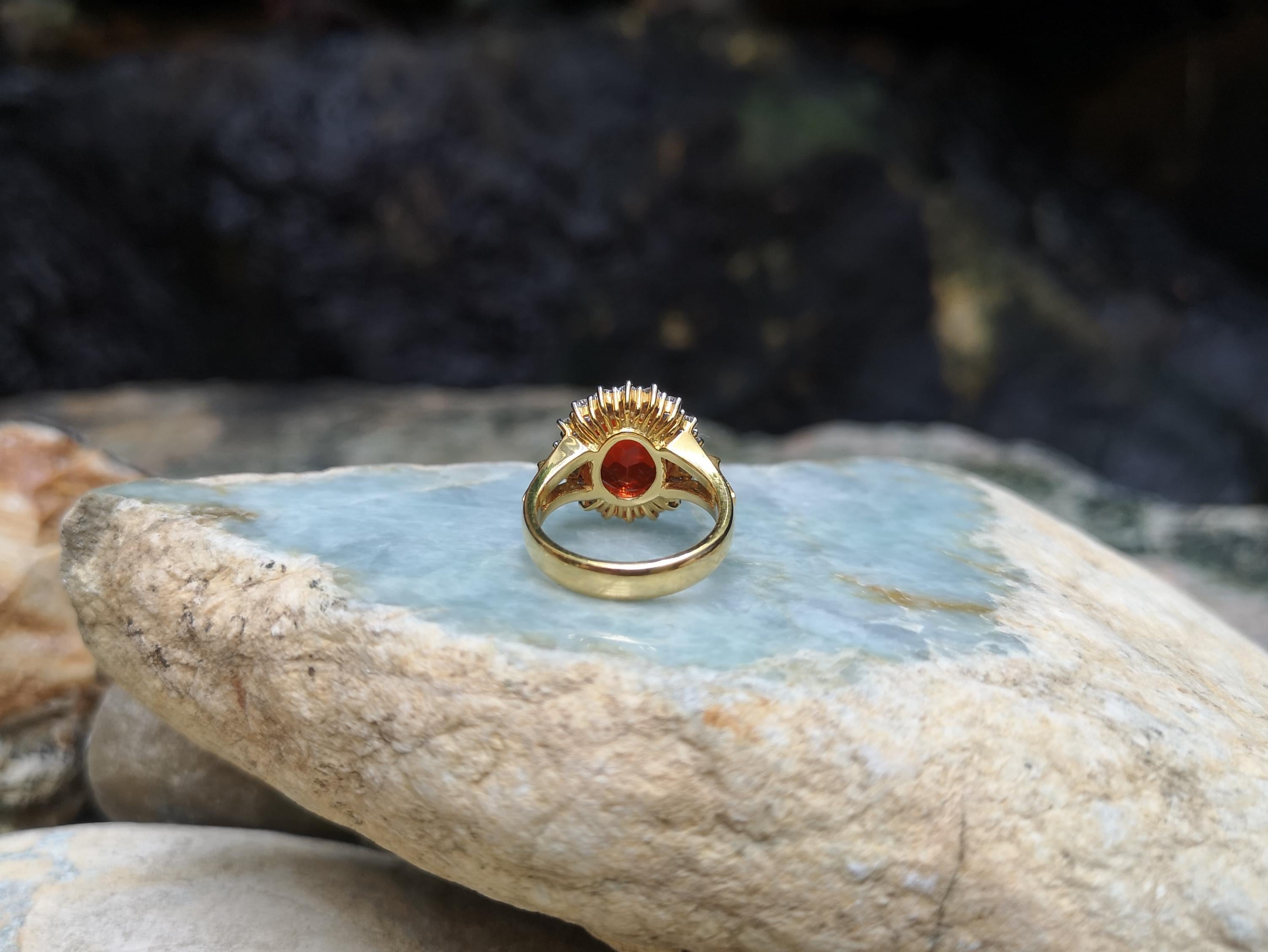 Fire Opal with Diamond Ring Set in 18 Karat Gold Settings For Sale 2