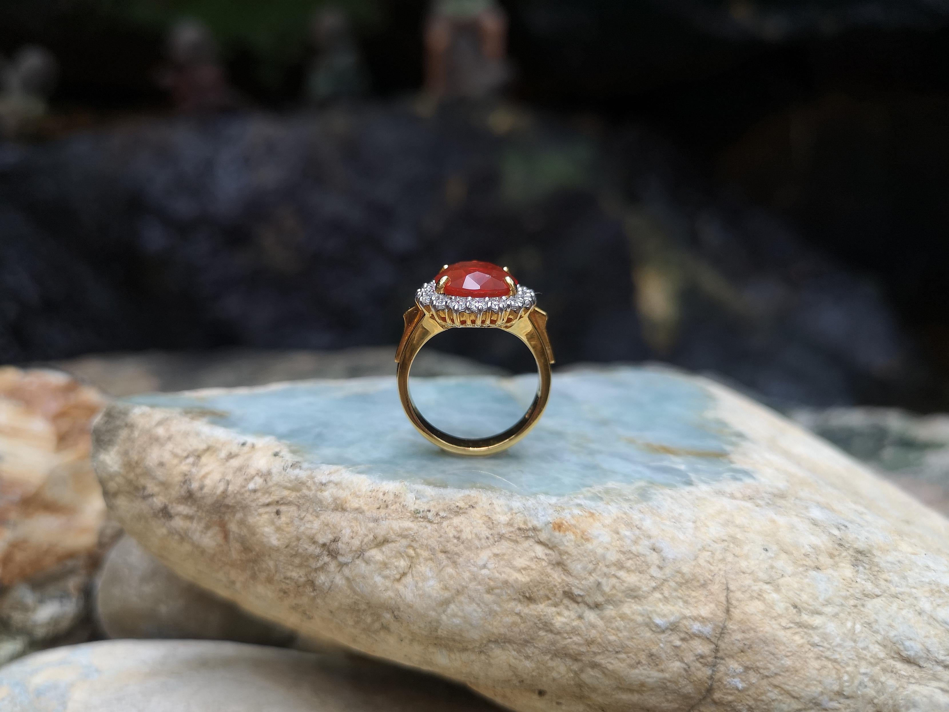 Fire Opal with Diamond Ring Set in 18 Karat Gold Settings For Sale 3