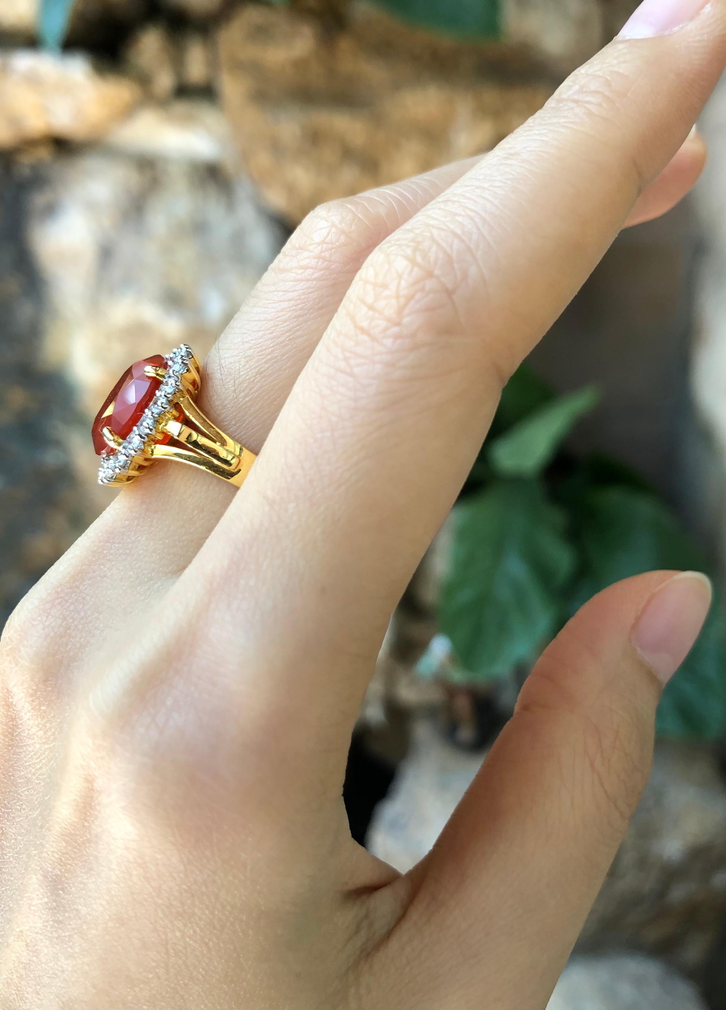 Mixed Cut Fire Opal with Diamond Ring Set in 18 Karat Gold Settings For Sale