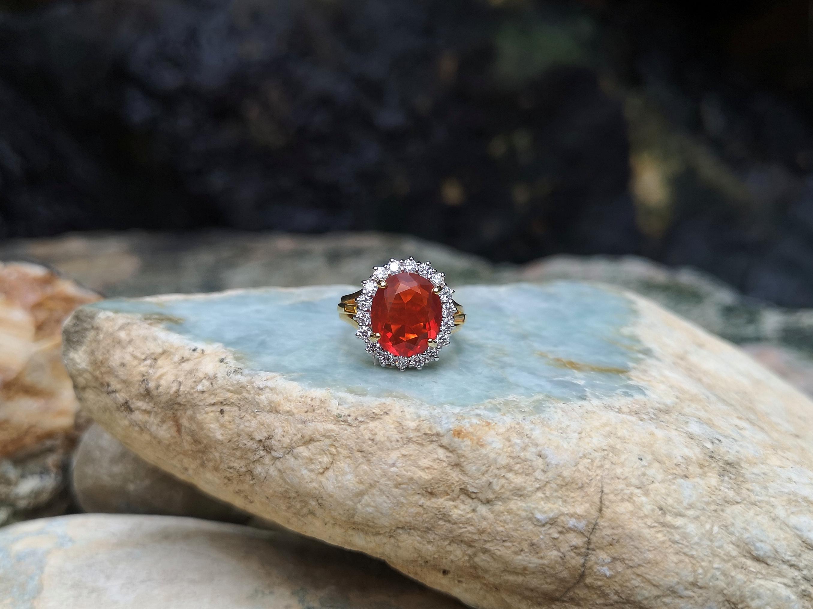 Women's Fire Opal with Diamond Ring Set in 18 Karat Gold Settings For Sale