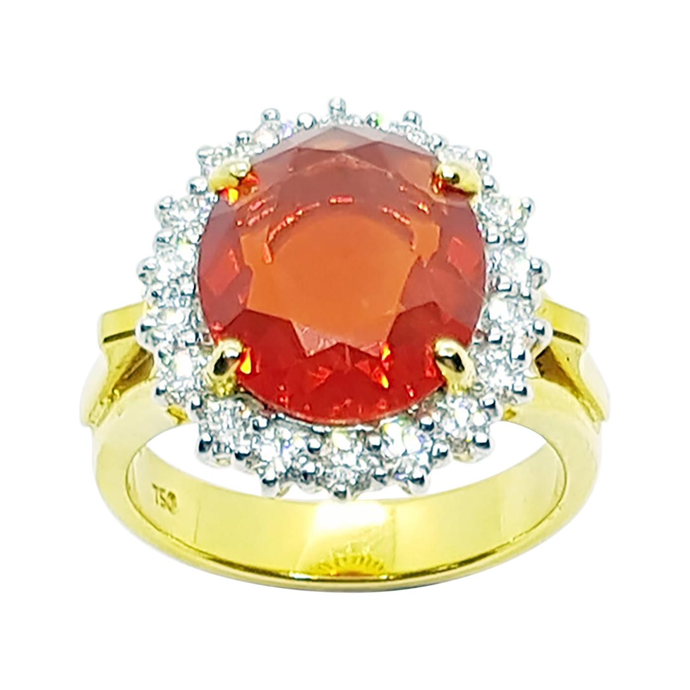 Fire Opal with Diamond Ring Set in 18 Karat Gold Settings