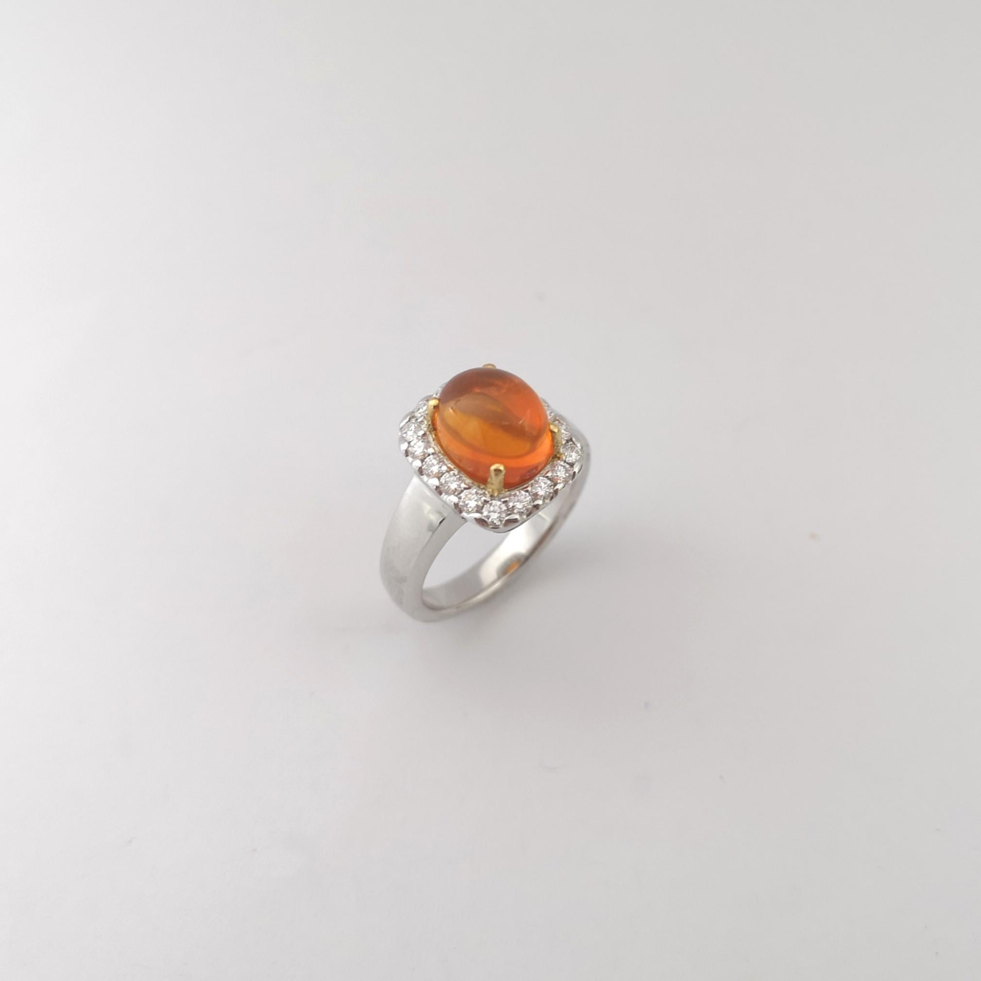 Fire Opal with Diamond Ring set in 18K White Gold Setting For Sale 4