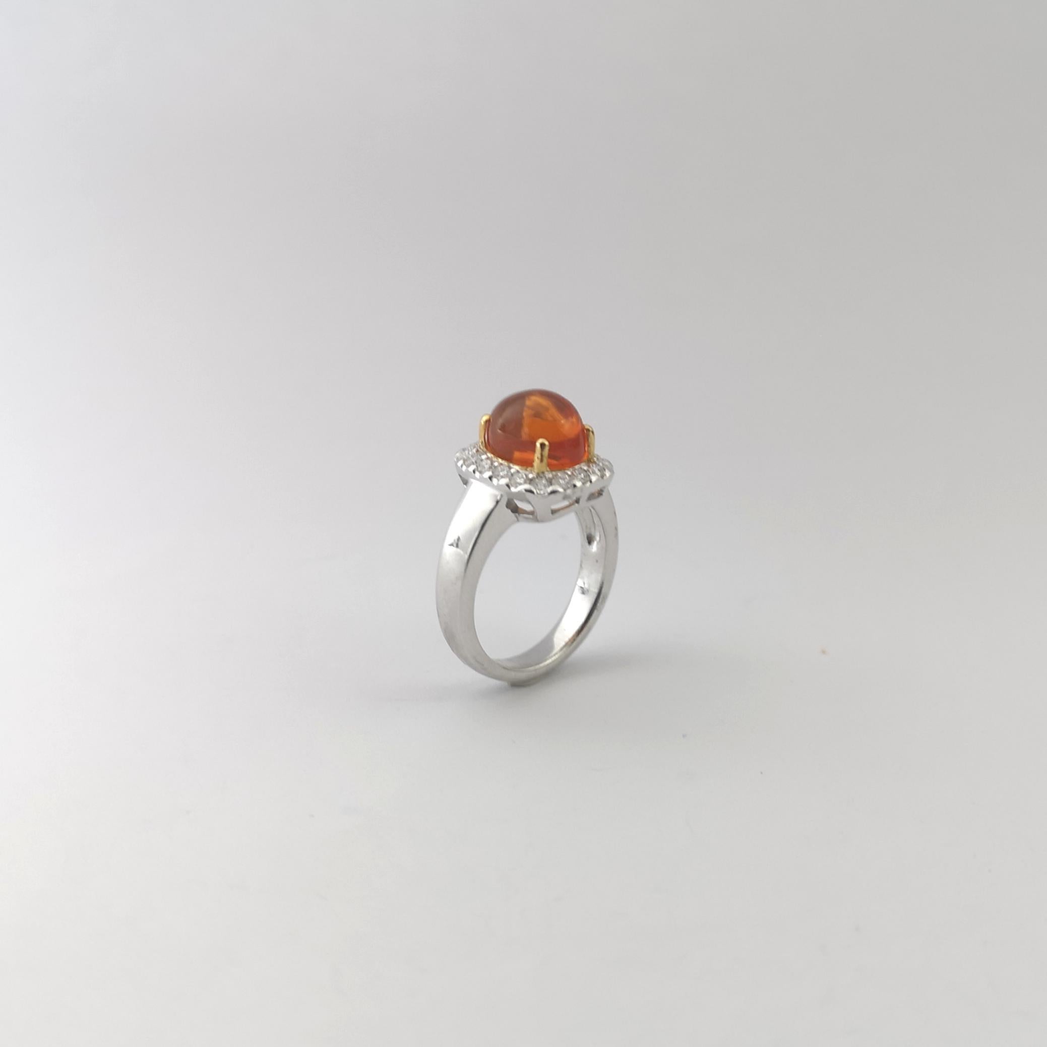 Fire Opal with Diamond Ring set in 18K White Gold Setting For Sale 5