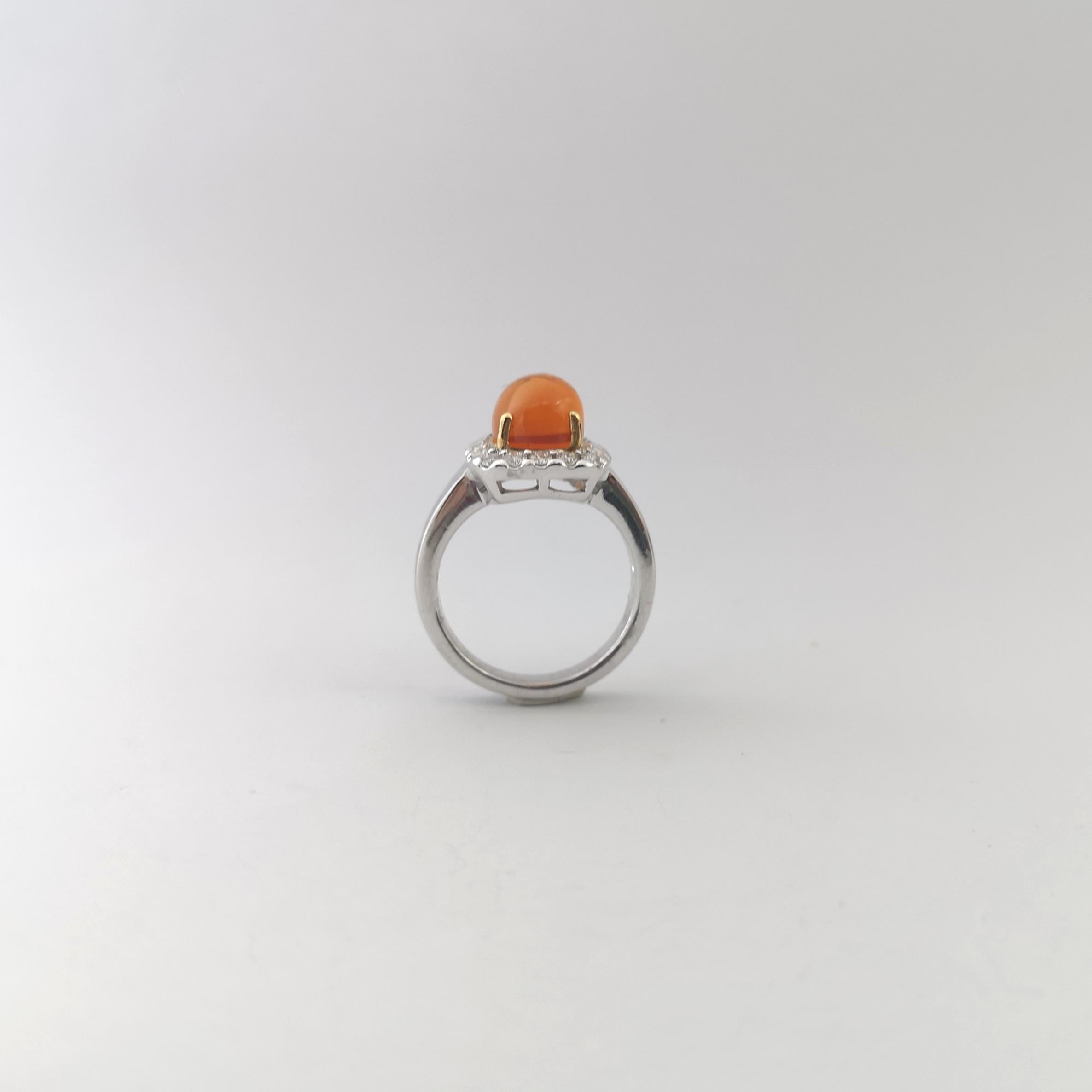 Fire Opal with Diamond Ring set in 18K White Gold Setting For Sale 8