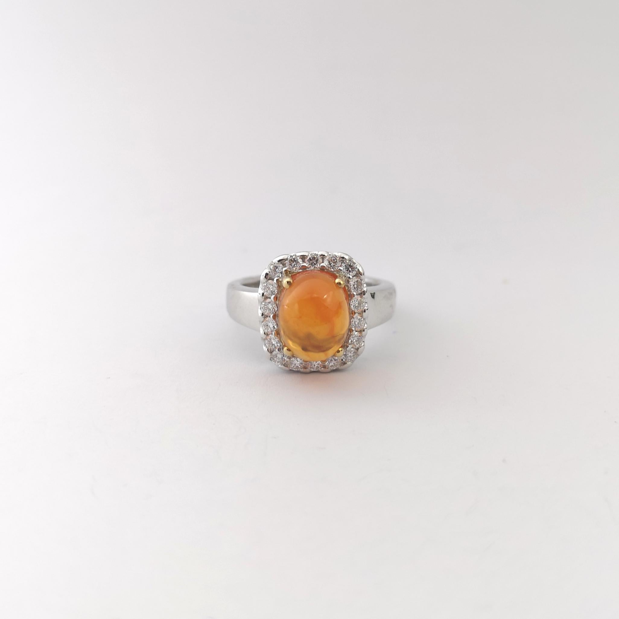 Fire Opal with Diamond Ring set in 18K White Gold Setting For Sale 1