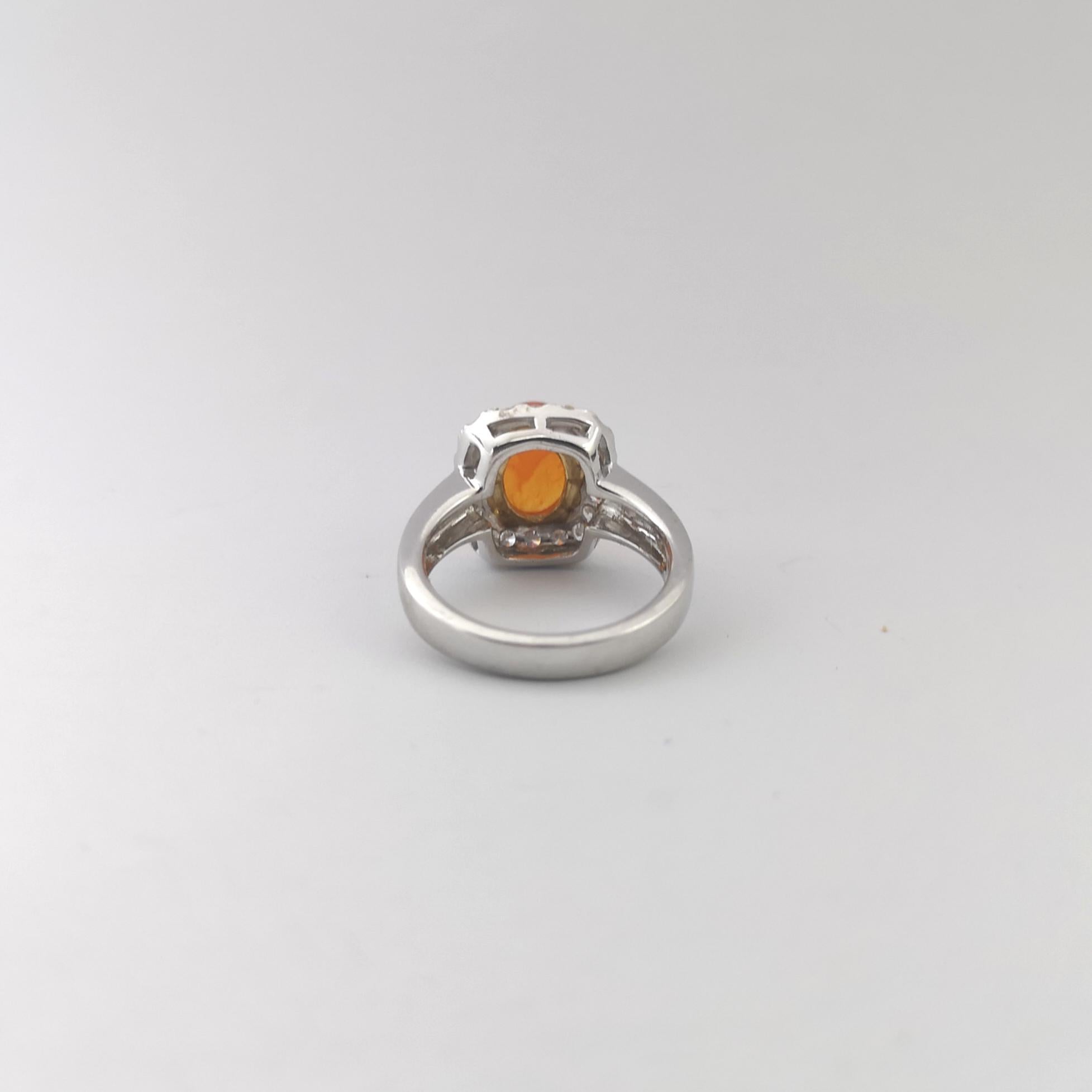 Fire Opal with Diamond Ring set in 18K White Gold Setting For Sale 3