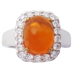Fire Opal with Diamond Ring set in 18K White Gold Setting