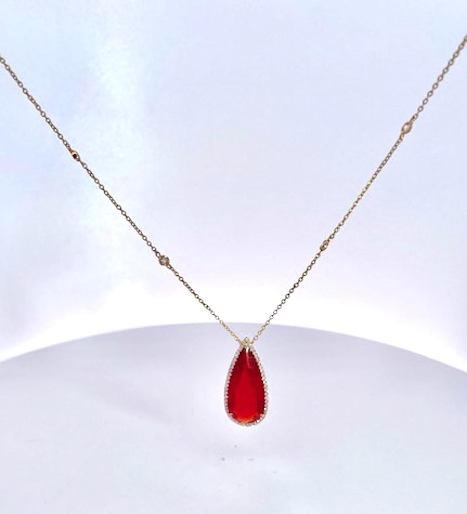 Fire Opal with Diamond surround 18K For Sale 4