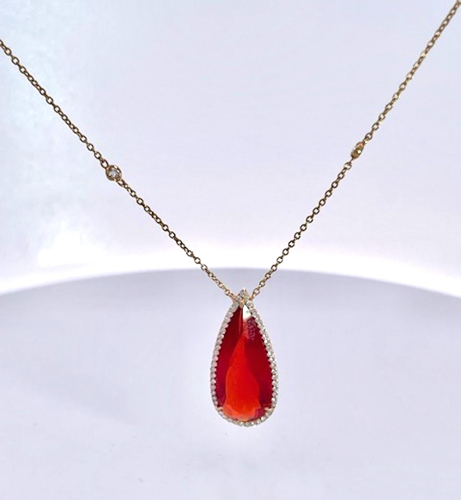 Marquise Cut Fire Opal with Diamond surround 18K For Sale
