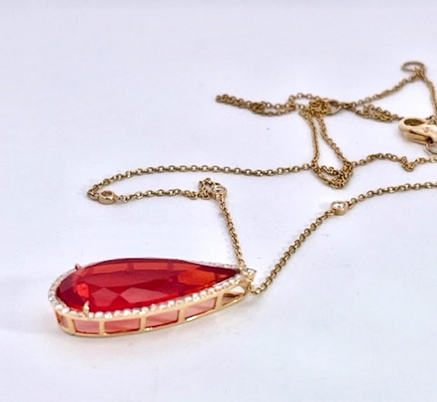 Fire Opal with Diamond surround 18K In Good Condition For Sale In North Hollywood, CA